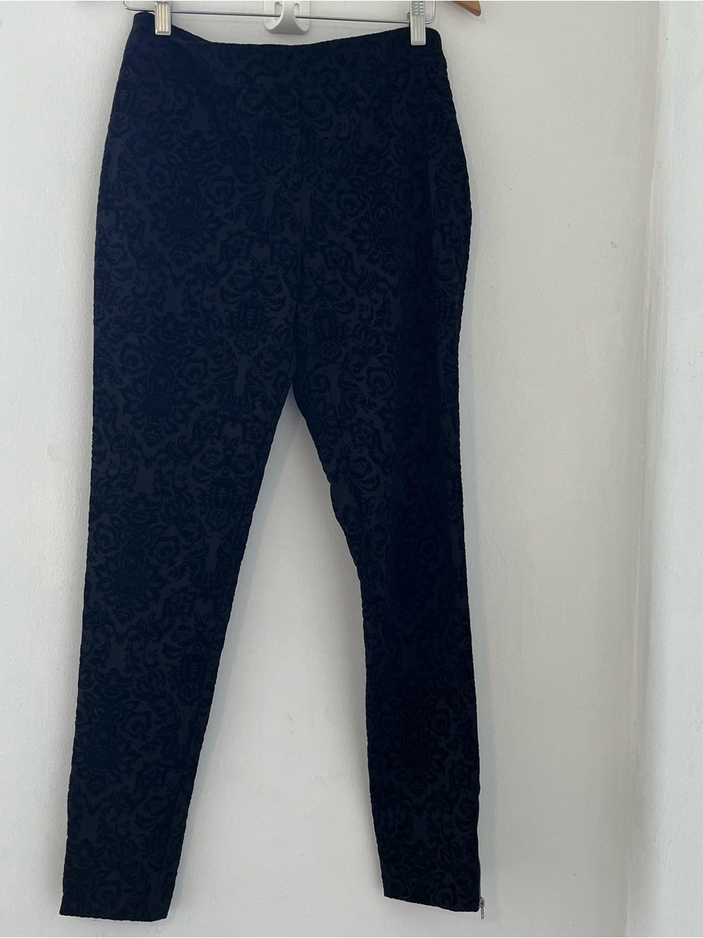 Romeo & Juliet Couture Black Velvet Edgy Damask Slim Trousers